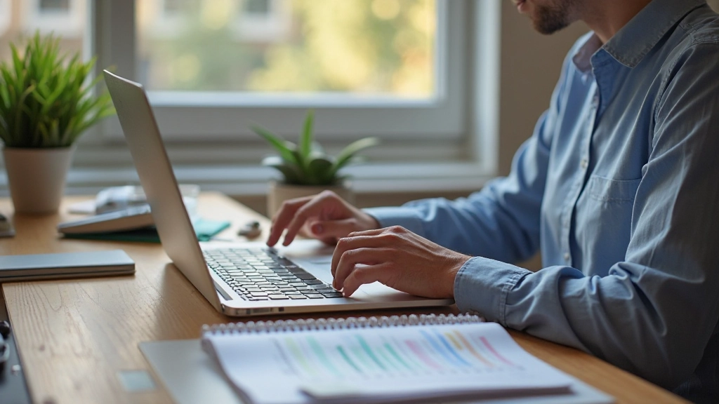 Person working at desk with budget spreadsheet and calculator